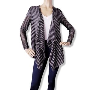 Tcec Black & White Sequined Mixed Media Wrap Open Front Cardigan